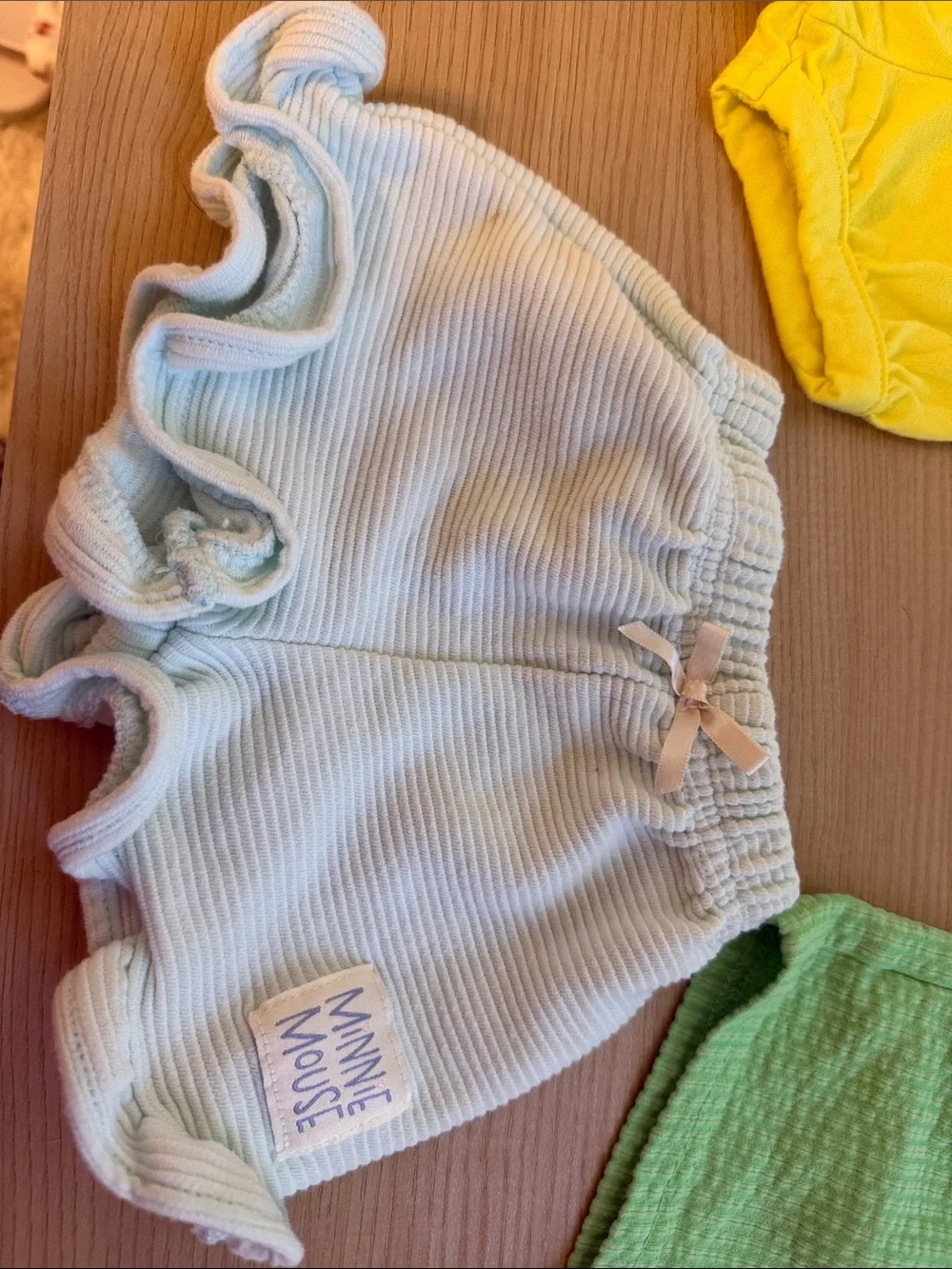 Baby 3-6M Light Blue Ruffle Kids Shorts - Pack with Yellow & Green